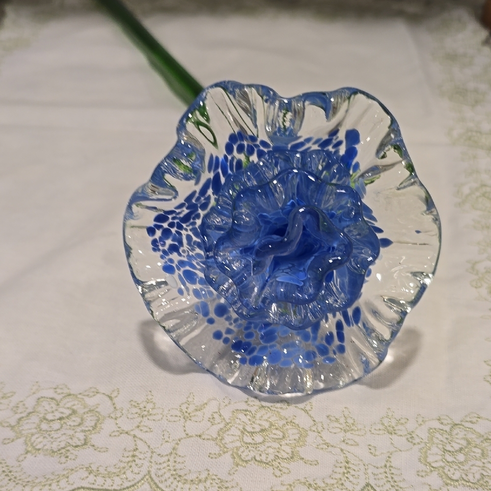 Murano Blue and Gray Glass Art Flower 17"